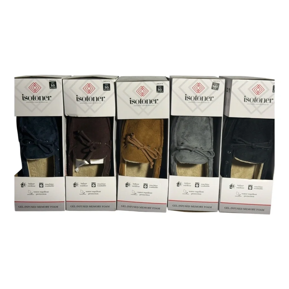Isotoner Men's Memory Foam Indoor/outdoor waterproof Moccasin Slippers‎ Variety